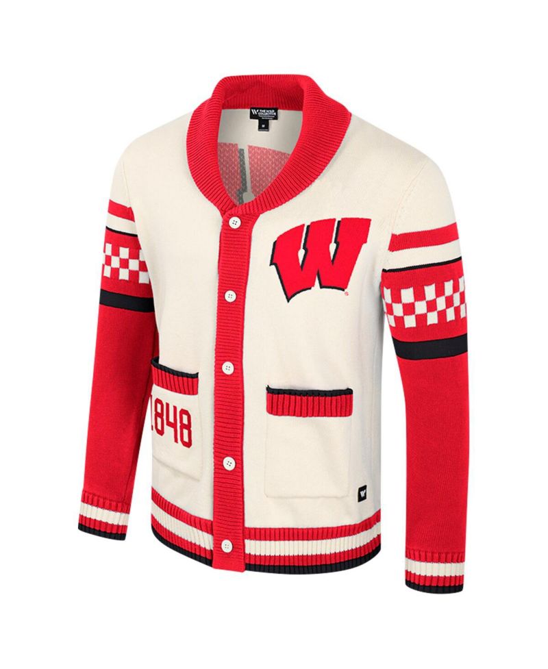 Men's and Women's Cream Wisconsin Badgers Wild Collective Button-Up Jacquard Sweater