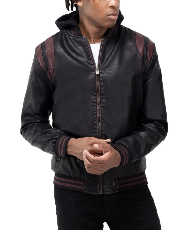 XRAY Men's Grainy PU Hooded Jacket With Faux Shearling Lining