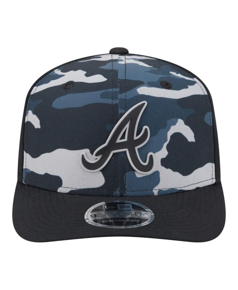 Men's Black Atlanta Braves Tonal Camo 9SEVENTY Stretch-Snap Hat