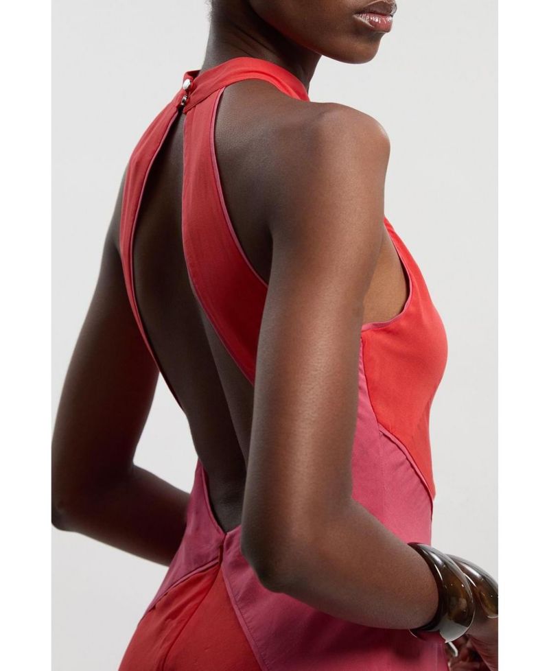 Women's Block Halter Midi A-Line Dress