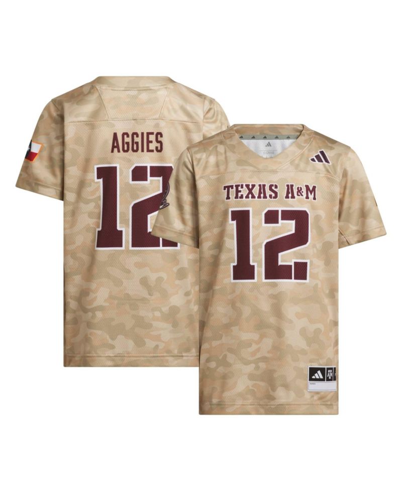 Big Boys and Girls #12 Beige Texas A&M Aggies Honor & Support Strategy Football Jersey