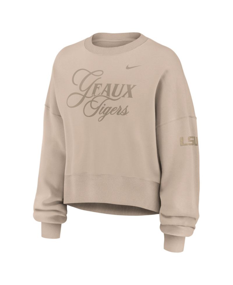 Women's Tan LSU Tigers Neutral Stance Collection Oversized Phoenix Fleece Sweatshirt