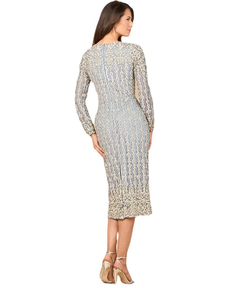Women's Beaded Midi Dress with Long Sleeves