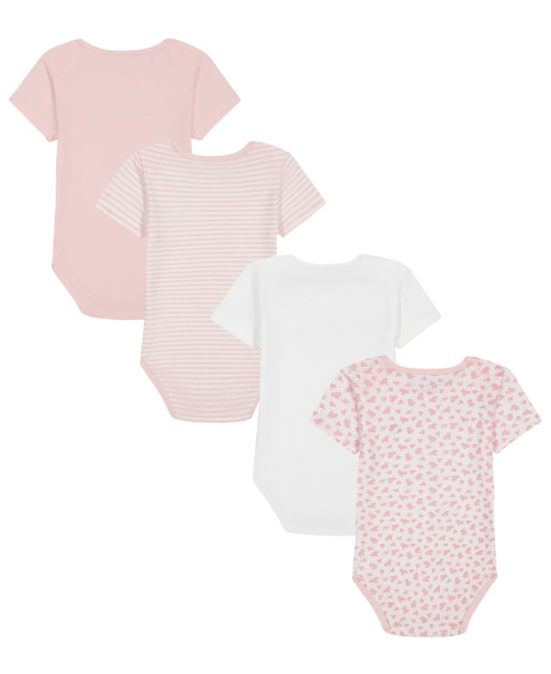 Baby Girls' Short-Sleeve Bodysuits, 4-Pack