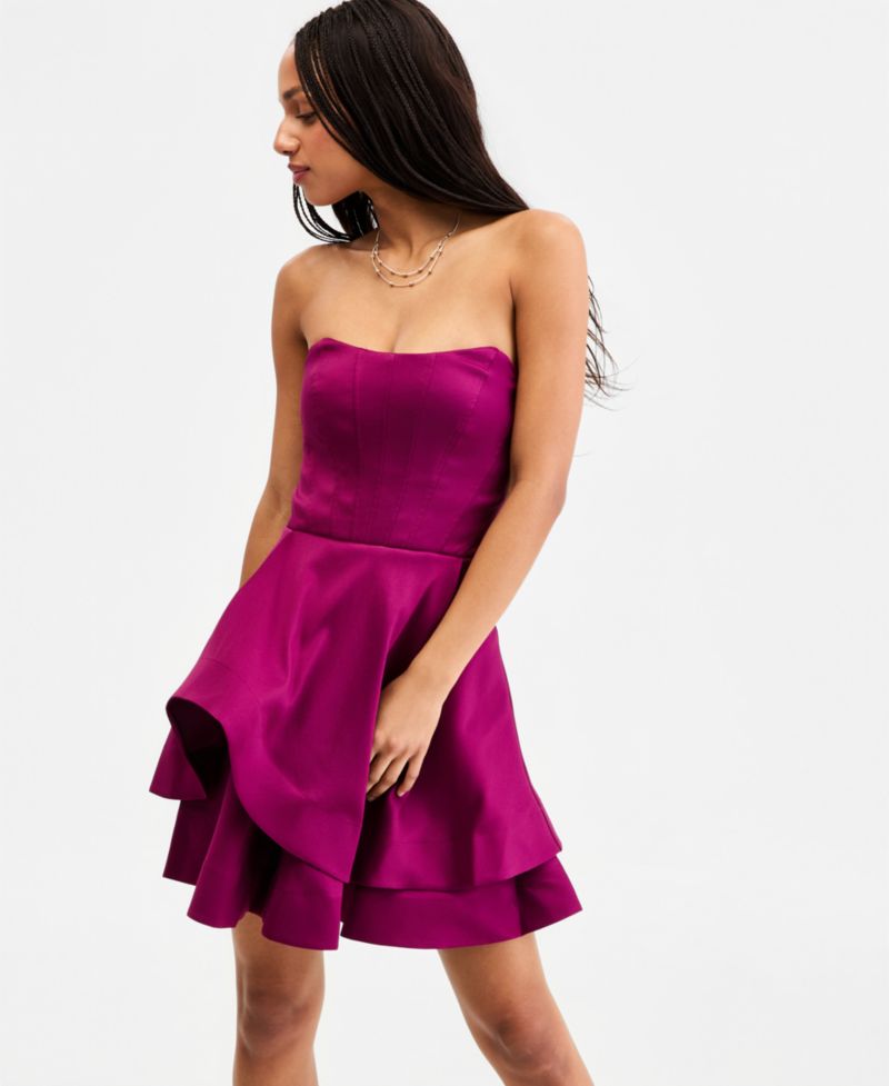 Juniors' Strapless Ruffle-Tiered Dress