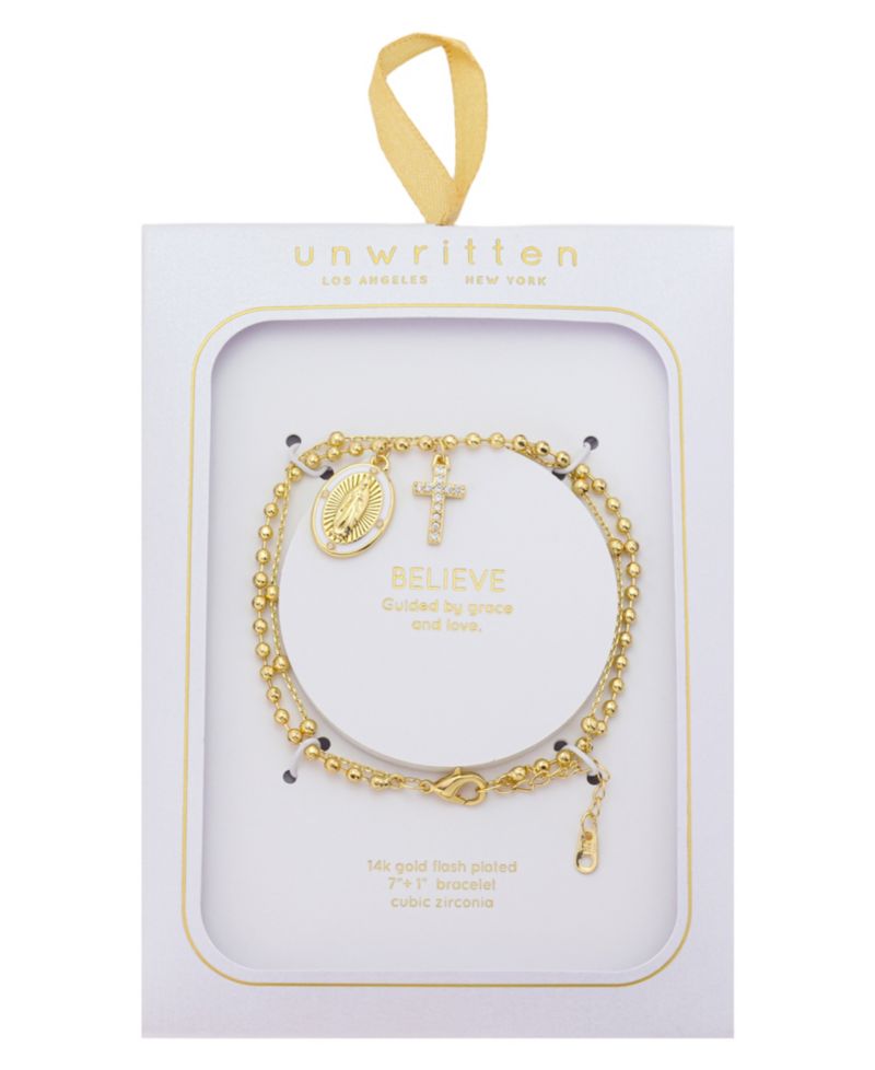 Cubic Zirconia Virgin Mary Double Layer Charm Bracelet