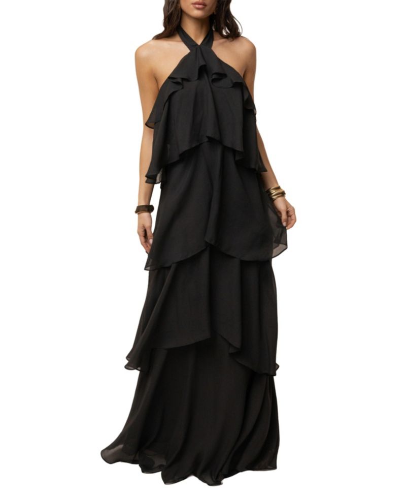 Women's Head In The Clouds Halter Tiered-Ruffle Wedding Guest Maxi Dress