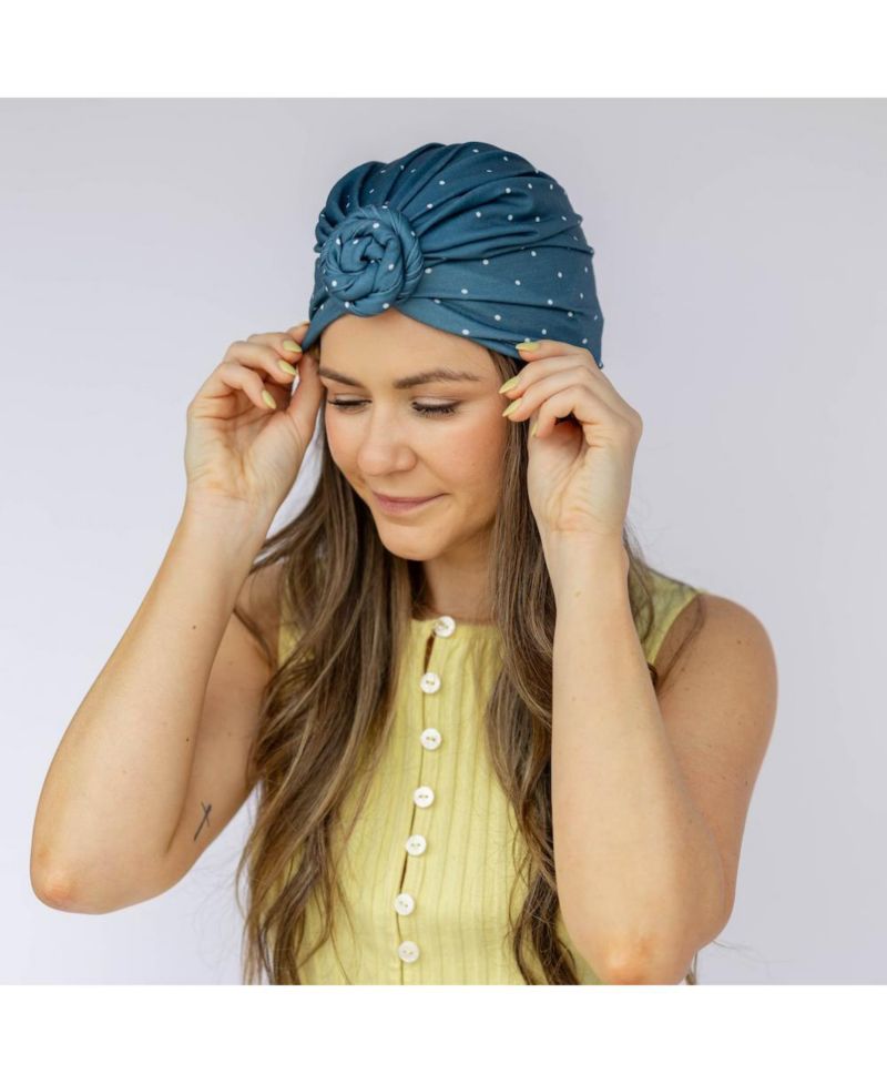 Women's Luxe Bamboo Hope Turban Dark Jade Polka Dot