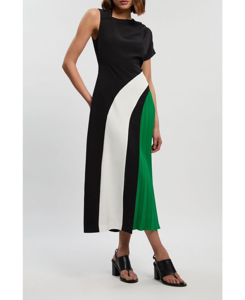Women's Block Pleated Midi Dress