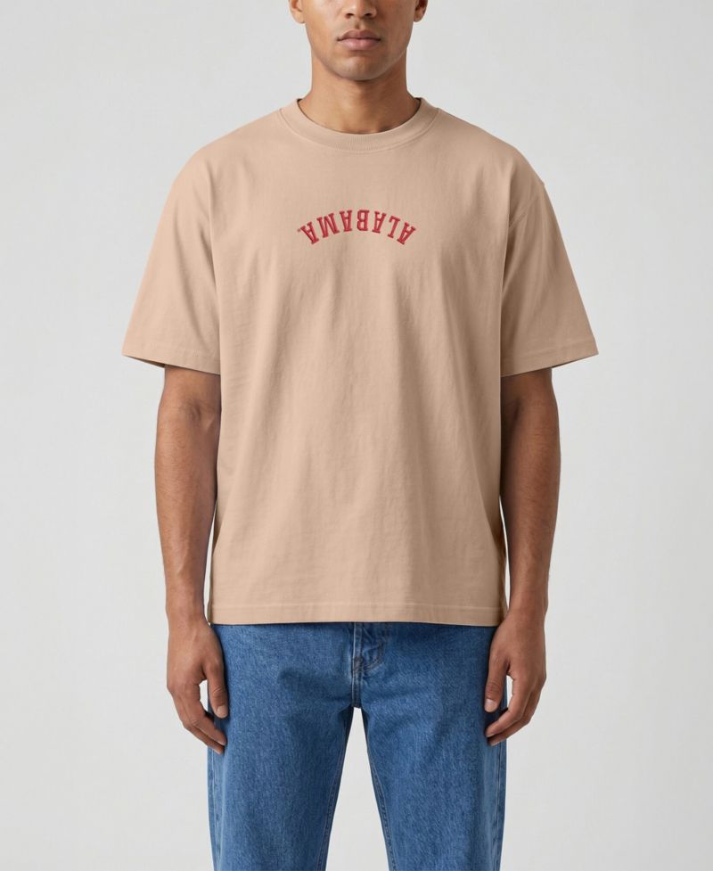 Men's Tan Alabama Crimson Tide Upside Down Embroidered Vintage Heavyweight T-Shirt