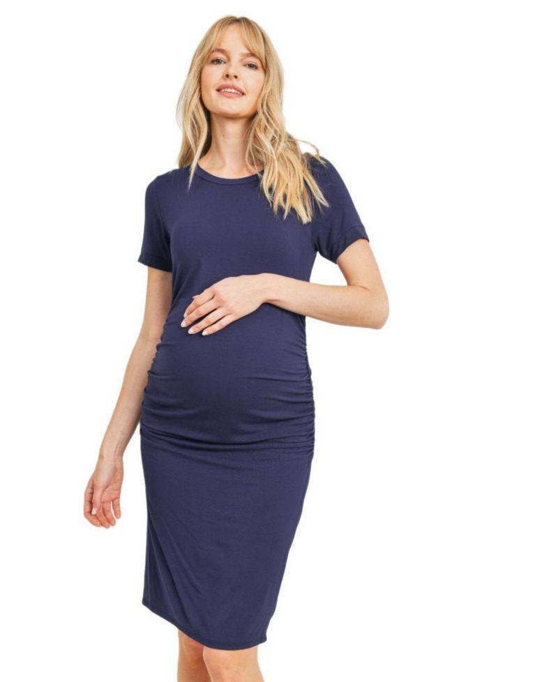 Women's Casual Short Sleeve Crewneck Side Ruched T-Shirt Dress