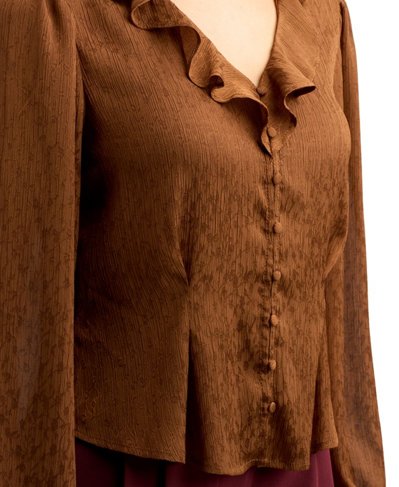 Juniors' Chiffon Jacquard V-Neck Button-Front Blouse
