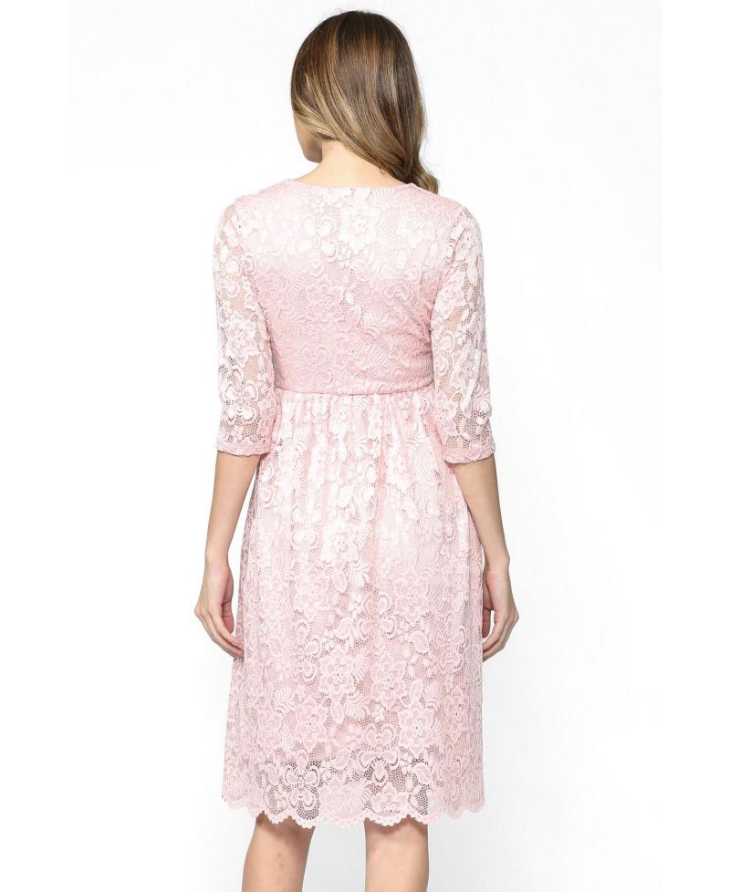 Women's Floral Lace Wrap Nursing Dress with 3/4 Sleeves
