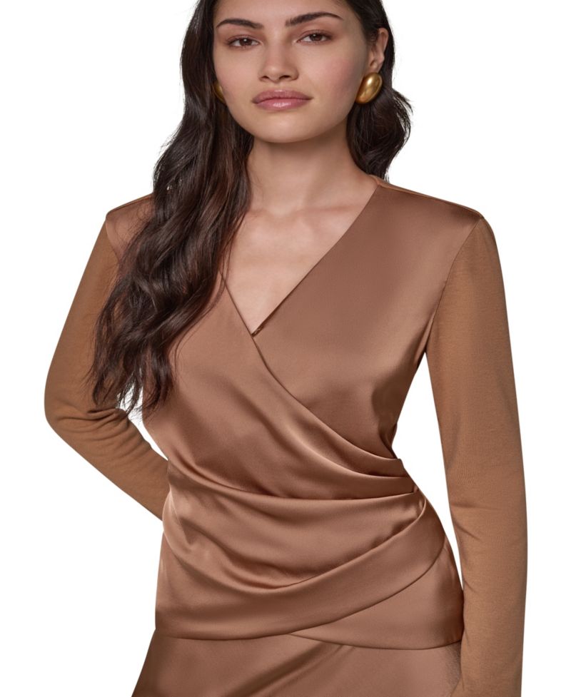 Women's Satin Long-Sleeve Wrap Top