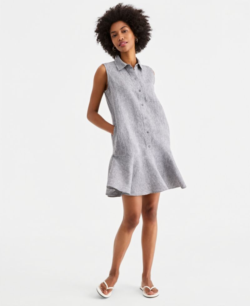 Women's Sleeveless 100% Linen Shirtdress