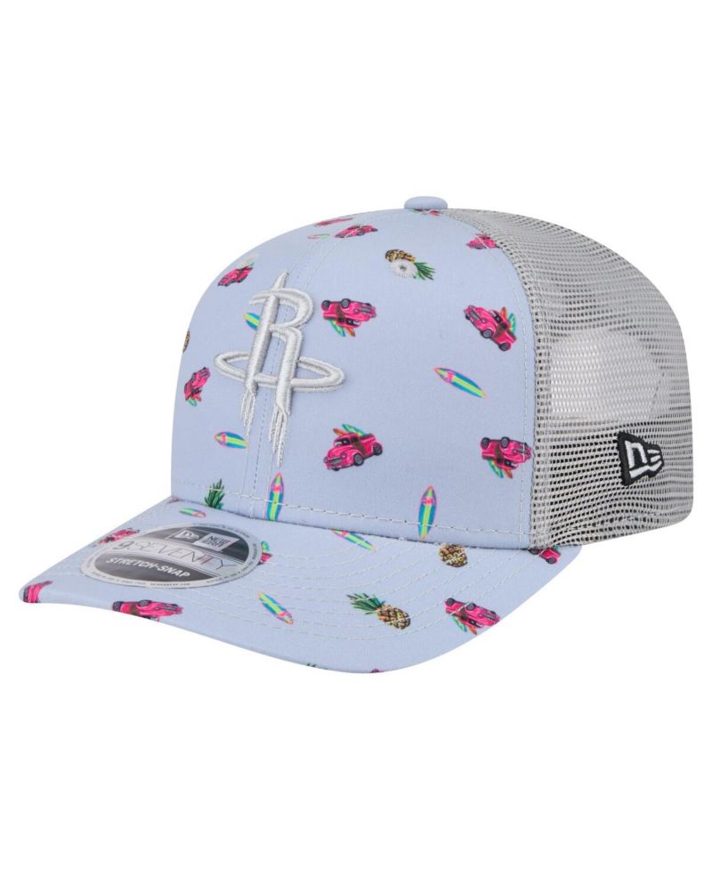 Men's Light Blue/Gray Houston Rockets Adventure Aloha Pattern 9SEVENTY Stretch-Snap Hat