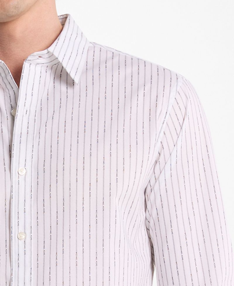 Men's Logo Lettering Pinstripe Long-Sleeve Shirt