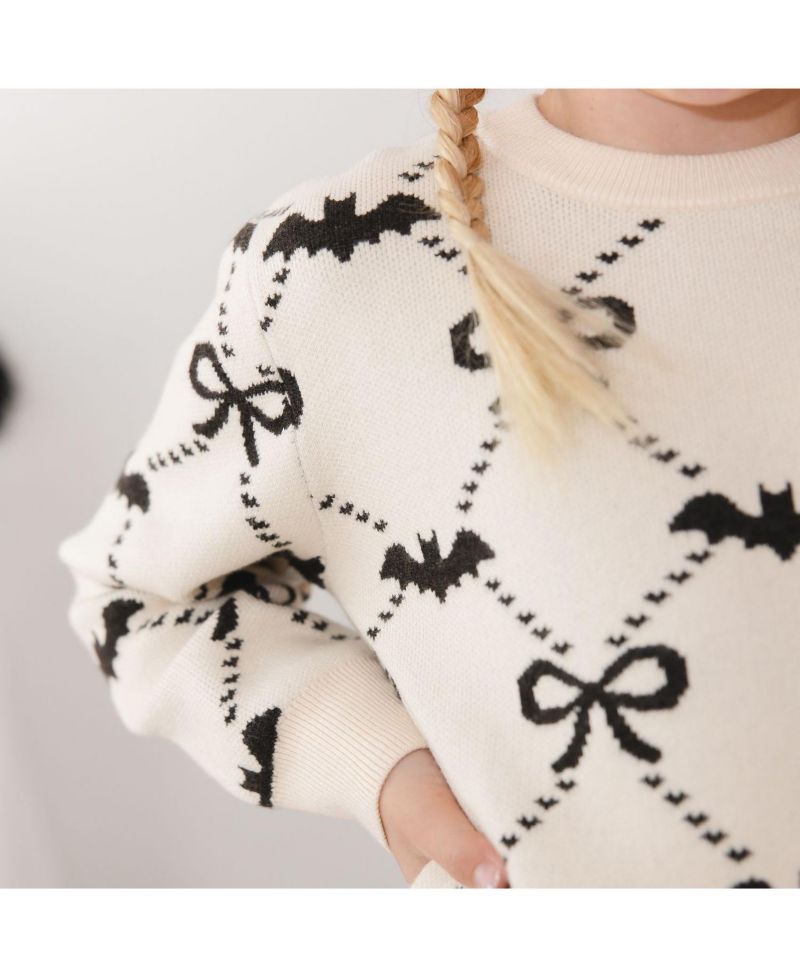 Girls' 4-16 Bat Trellis Halloween Long-Sleeve Crewneck Sweater