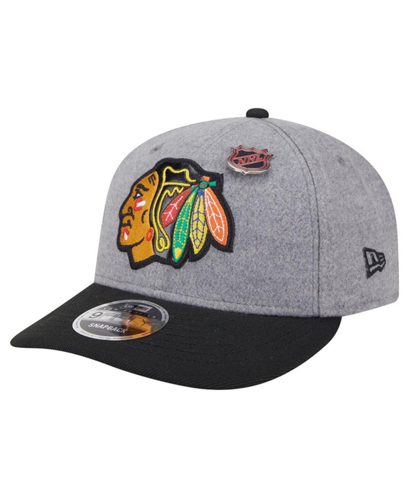 Men's Gray/Black Chicago Blackhawks Wool Pin Low Profile 9FIFTY Snapback Hat