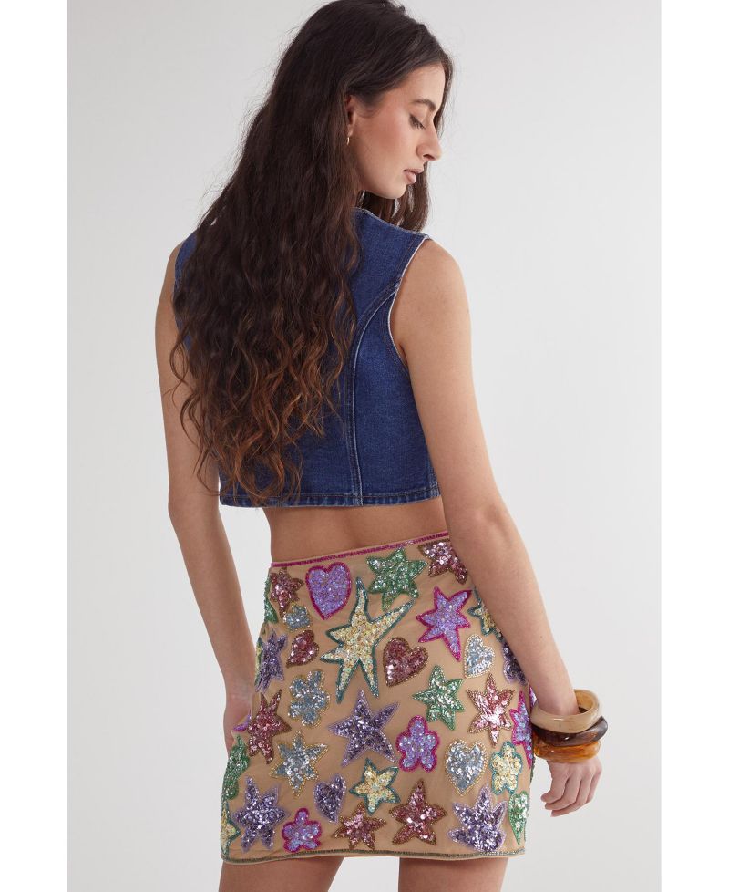 Women's Hand Embellished Sequin Mini Skirt