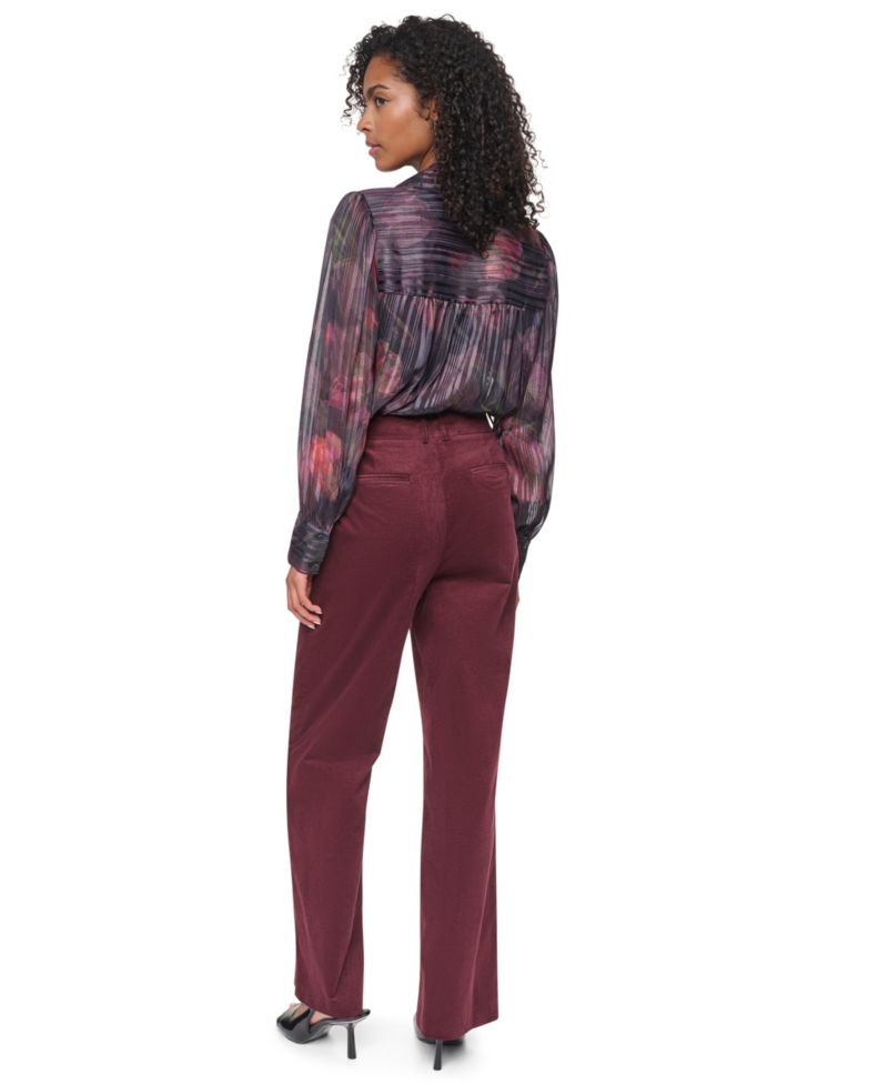 Women's Stretch High-Waisted Straight-Leg Corduroy Pants