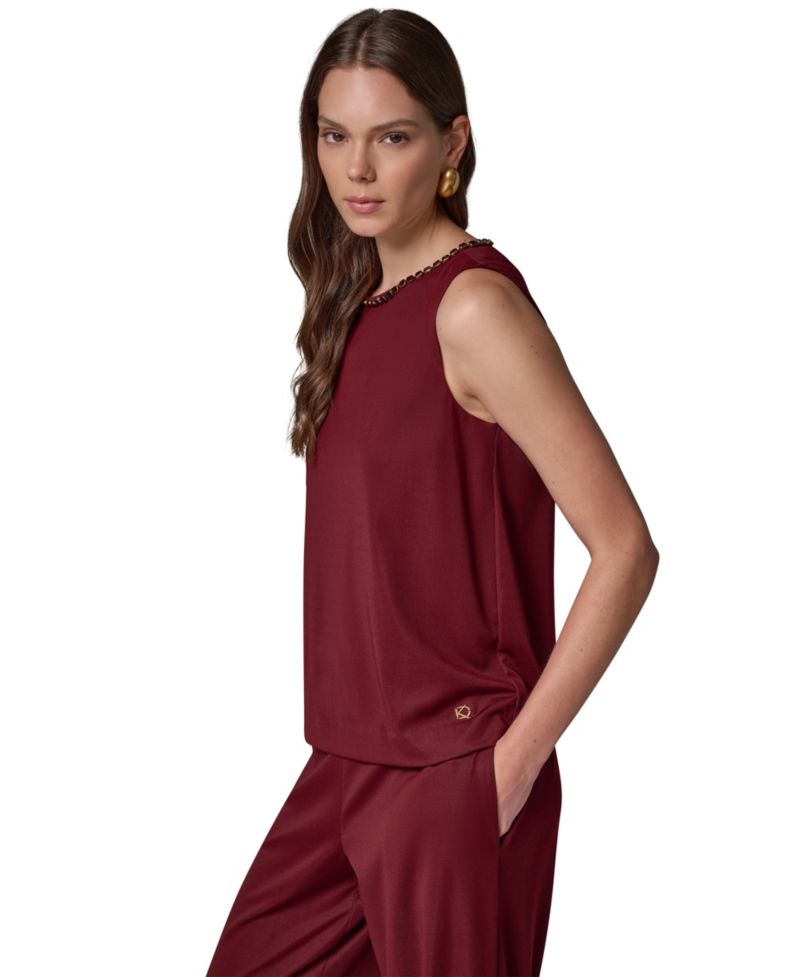 Women Beaded Boat-Neck Sleeveless Camisole