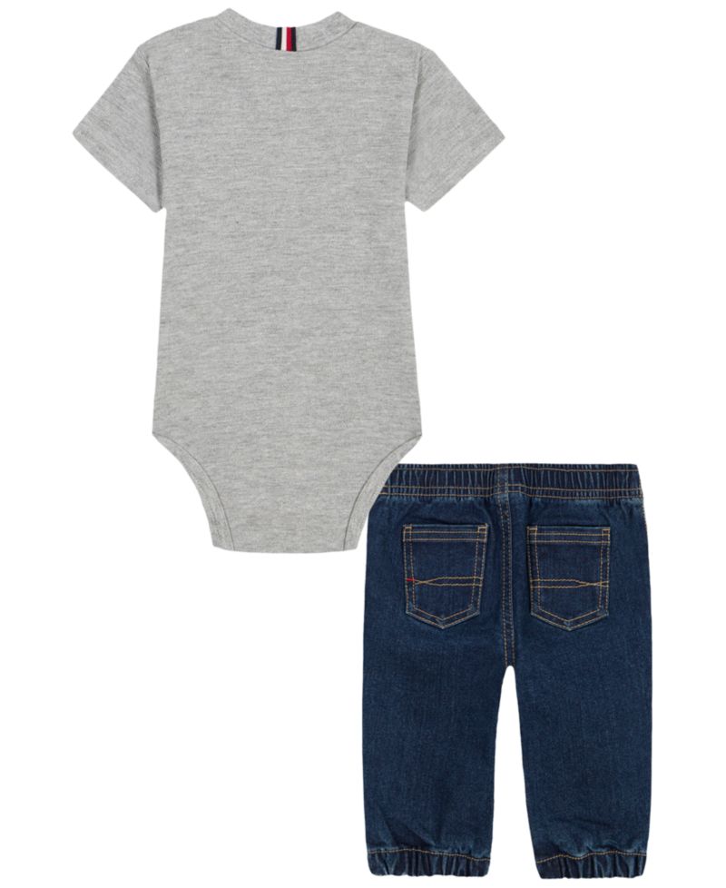 Baby Boys' Short-Sleeve Denim Bodysuit and Jogger Pants, 2-Piece Set