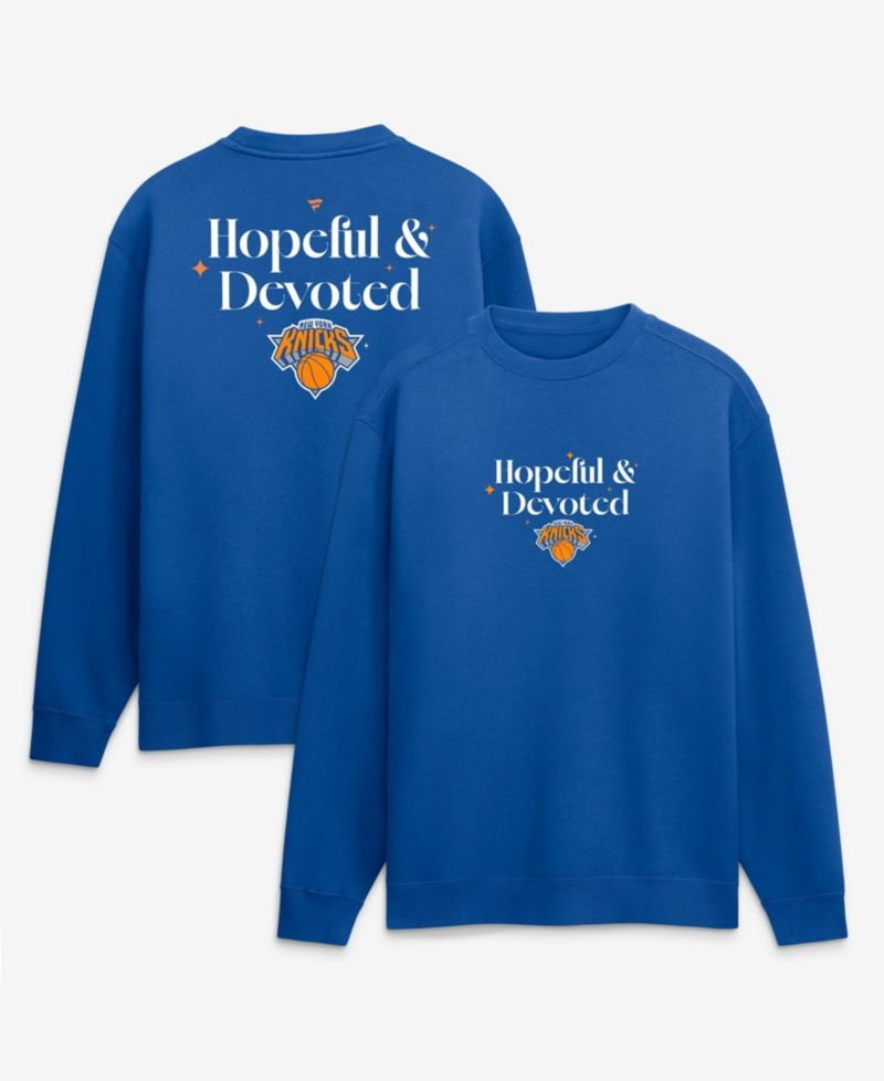 Men's Blue New York Knicks Hopeful Devoted Fleece Crew Sweatshirt