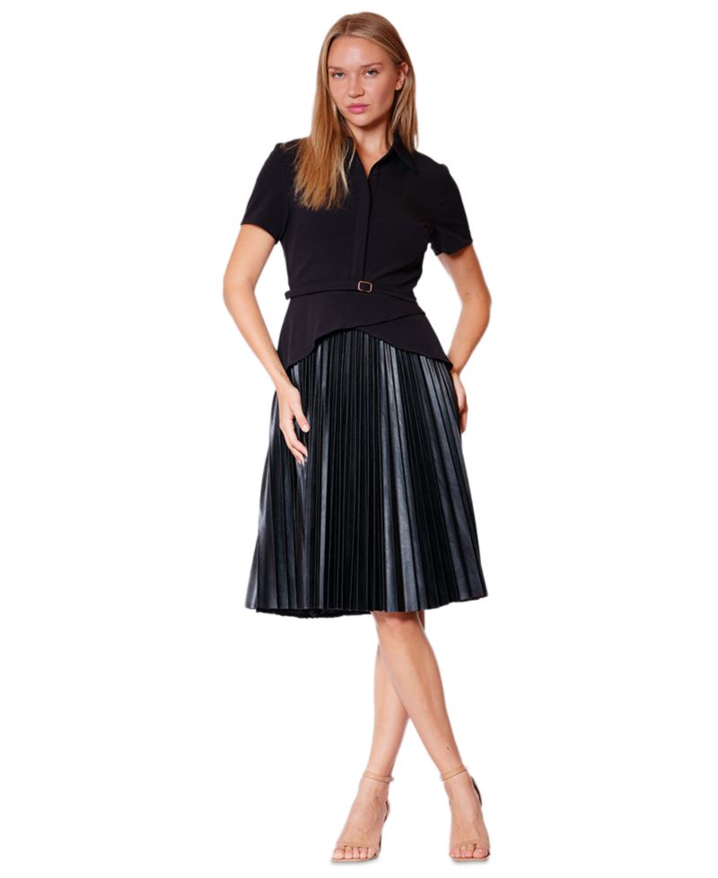 Women's Collared Pleated Skirt Short Dress