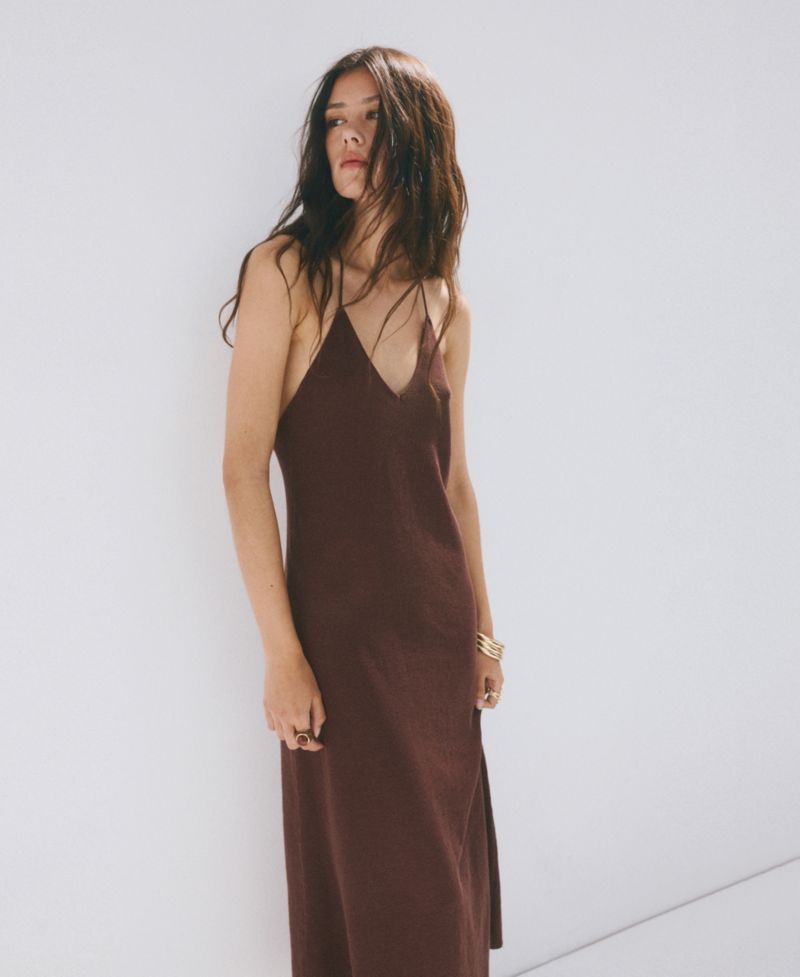 Women's Beads Knit V-Neck Dress