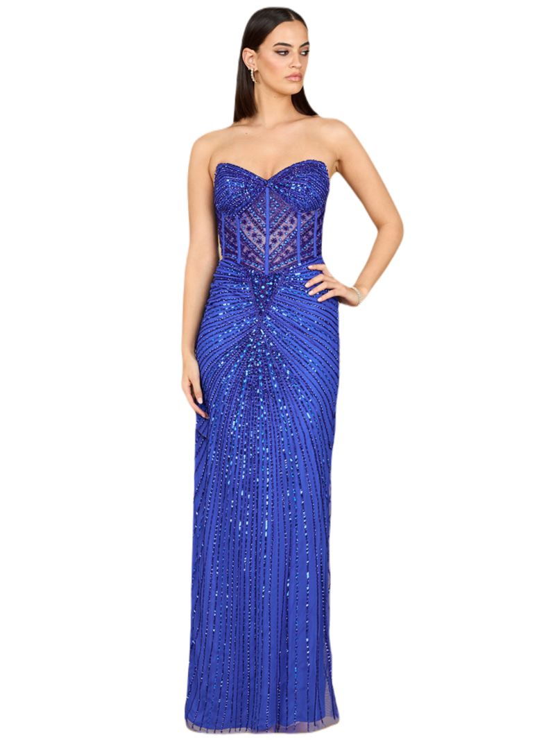 Women's Embellished Strapless Gown with Slit