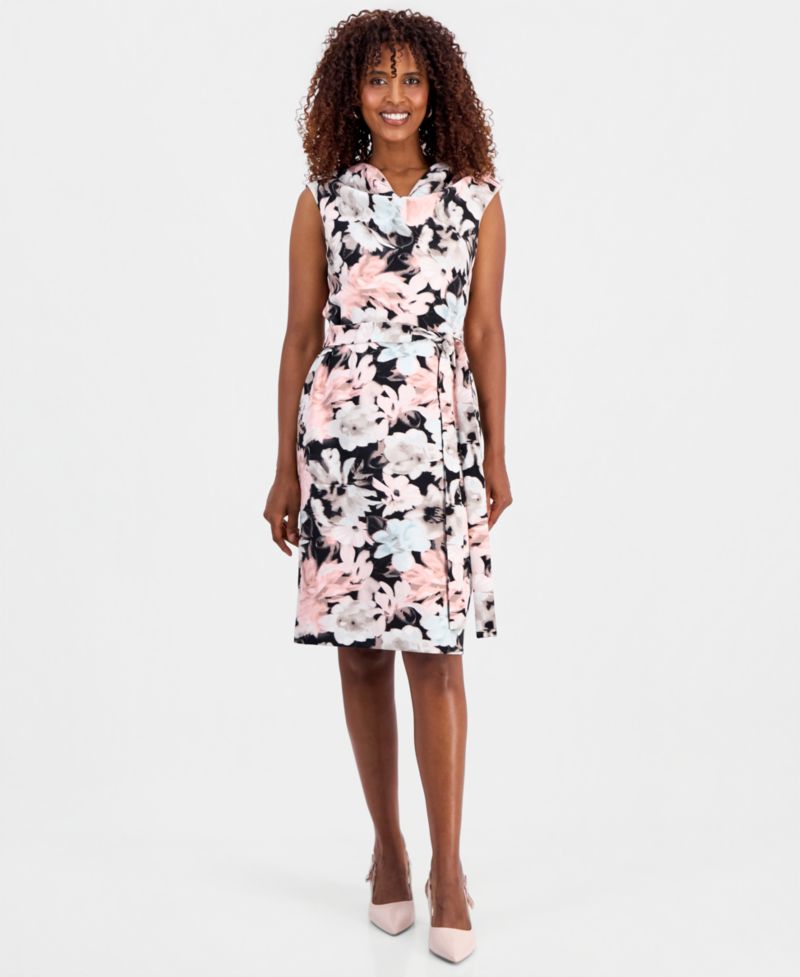 Petite Floral Cowlneck Sheath Dress