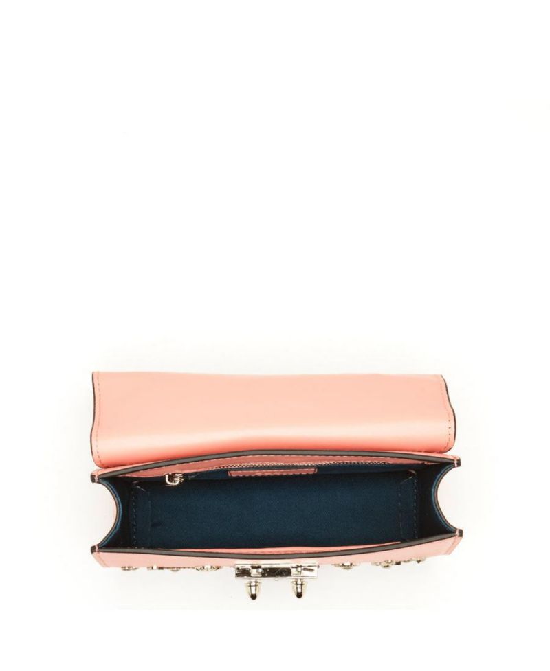 Women s Pink Leather Crossbody Bag Studded Shoulder Purse with Top Handle Embellished Handbag for Evening & Casual Outfits