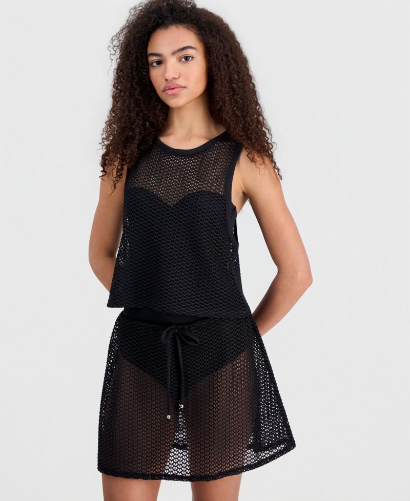 Women's Crochet Swim Cover-Up Crop Tank Top