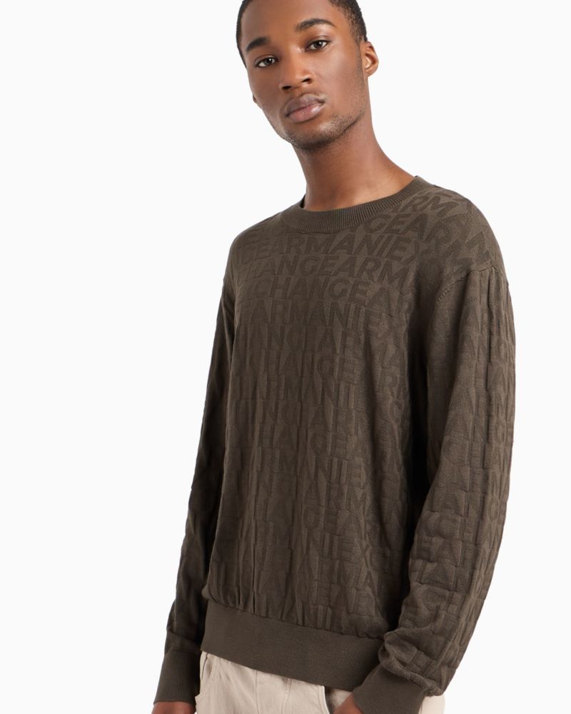 Men's Jacquard Allover Debossed Logo Crewneck Sweater