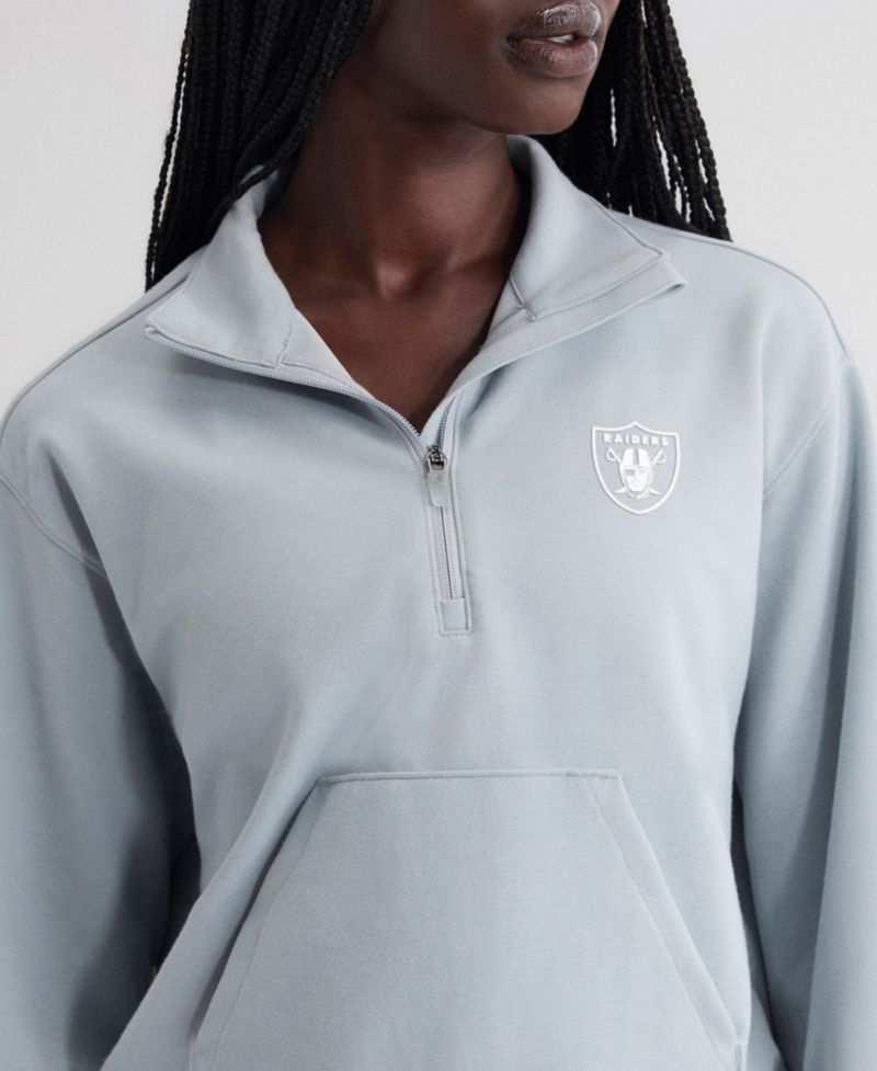 Women's Blue Las Vegas Raiders Oversized Clutch Tri-Blend Quarter-Zip Pullover Sweatshirt