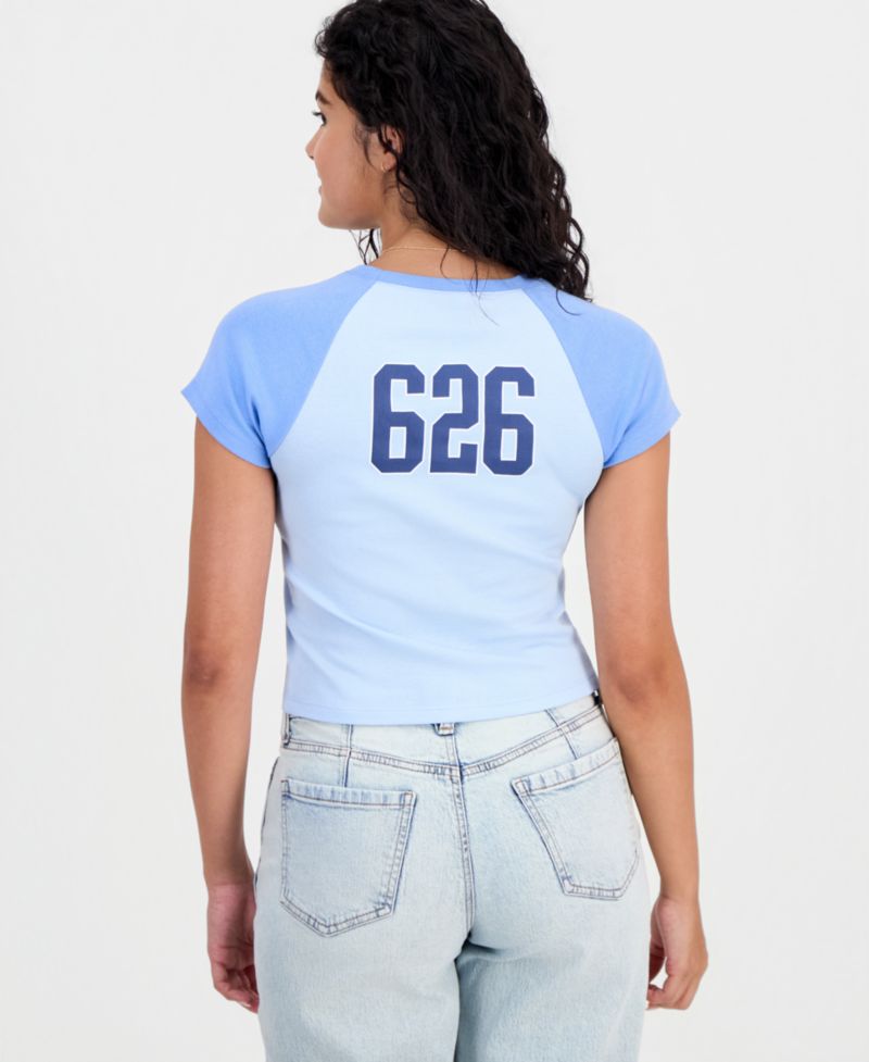 Juniors' Stitch Ribbed Crewneck Raglan Tee