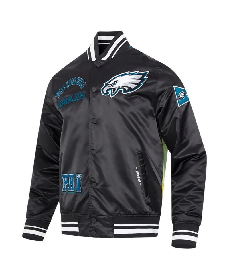Men's Black Philadelphia Eagles Sublimated Satin Full-Snap Jacket
