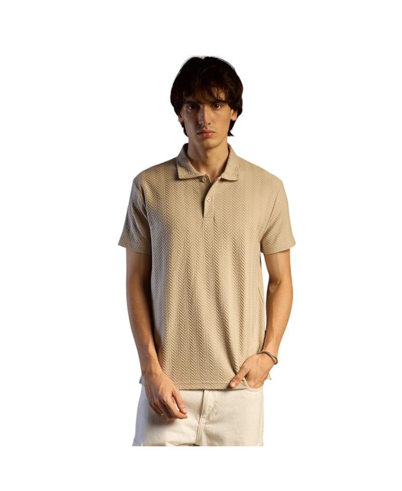 Men's Saltbox Beige Chevron Polo T-Shirt
