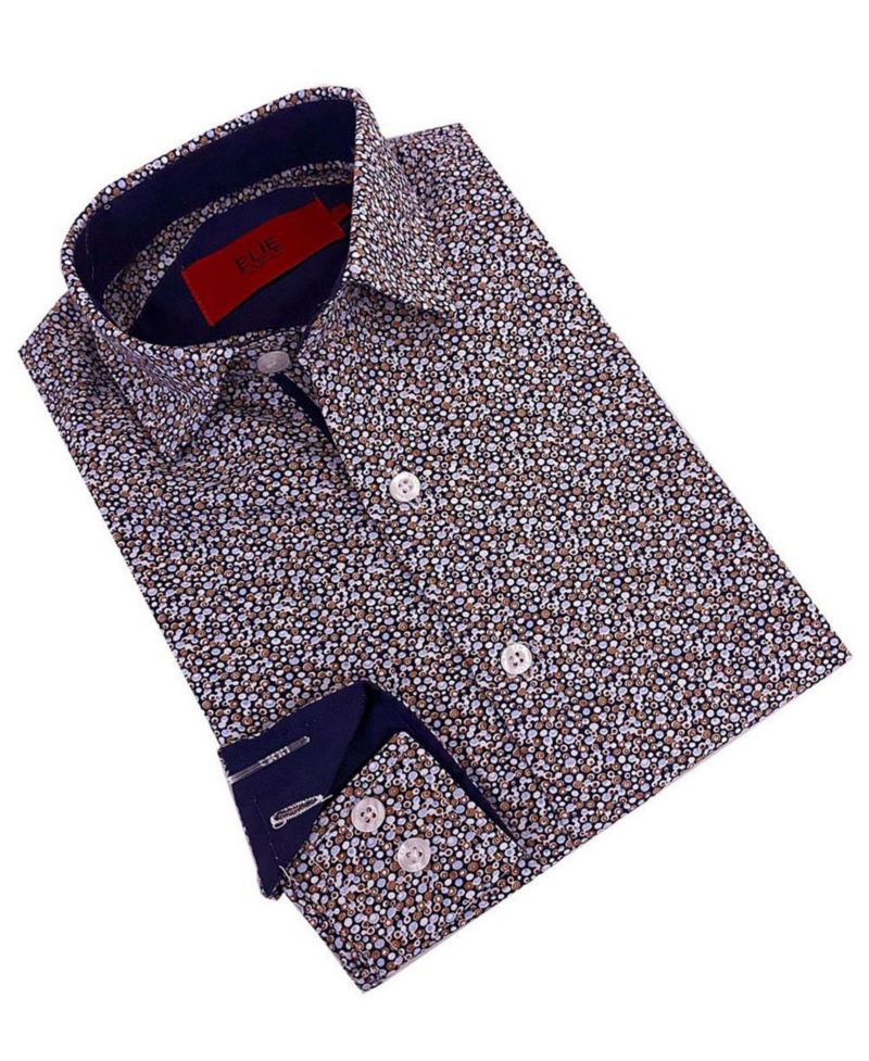 Little Boys Navy Printed Short Sleeve Slim Fit Shirt