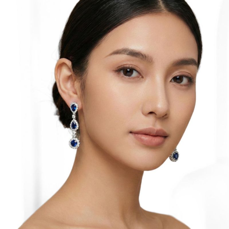 Elegant White Gold Plated Three Linear CZ Dangle Earrings