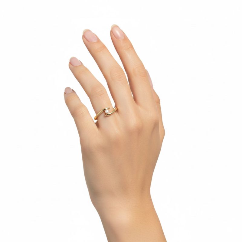 Minimalist 14K Gold Plated Dainty Pearl Elegant Slim Band Ring