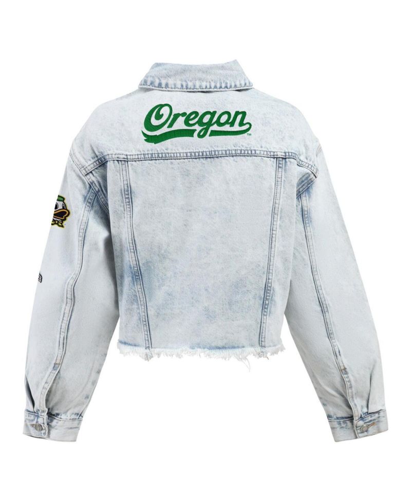 Women's Denim Oregon Ducks Light Wash Cropped Button-Up Jean Jacket