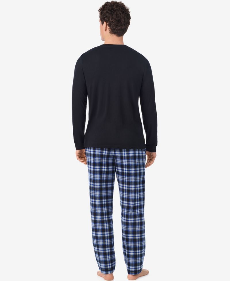 Men's Cabin Fleece Long-Sleeve Crewneck Pajama Top and Fleece Pants, 2-Piece Set