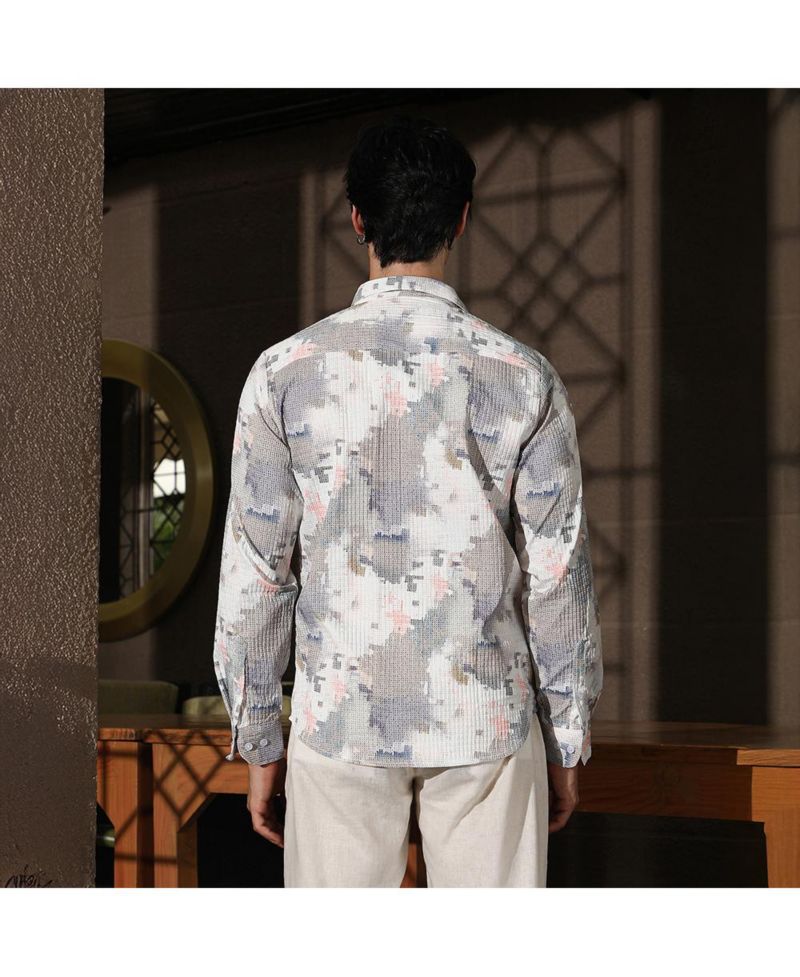 Men's Moon Grey & Chalk White Artistic-Blur Shirt