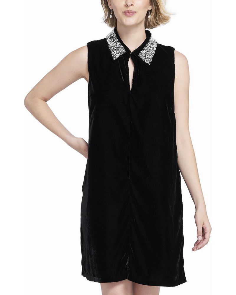 Women's Beaded Collar Velvet Dress Slip