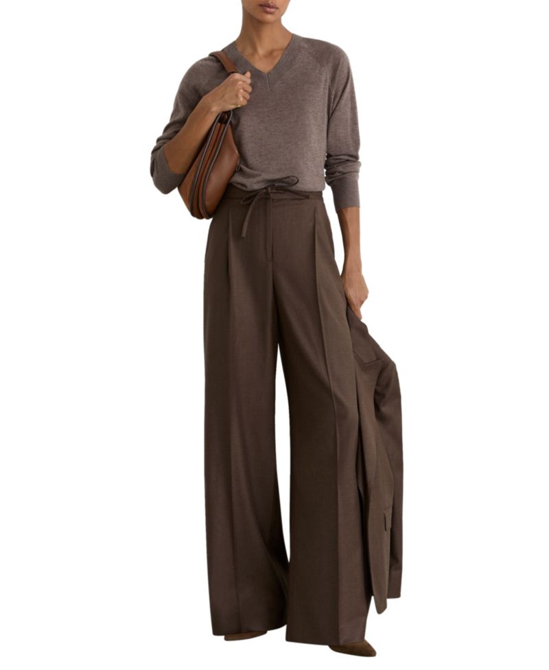 Petite Derby Pleated Wide-Leg Trousers