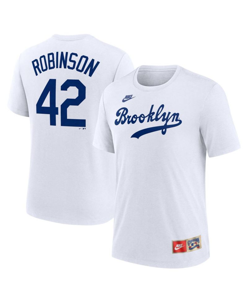 Men's Jackie Robinson White Brooklyn Dodgers Cooperstown Collection Tri-Blend Name & Number T-Shirt