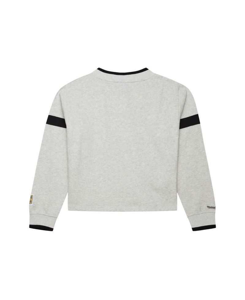 Women's Heather Gray New York Yankees Cooperstown Collection V-Neck Cropped Toggle Sweatshirt