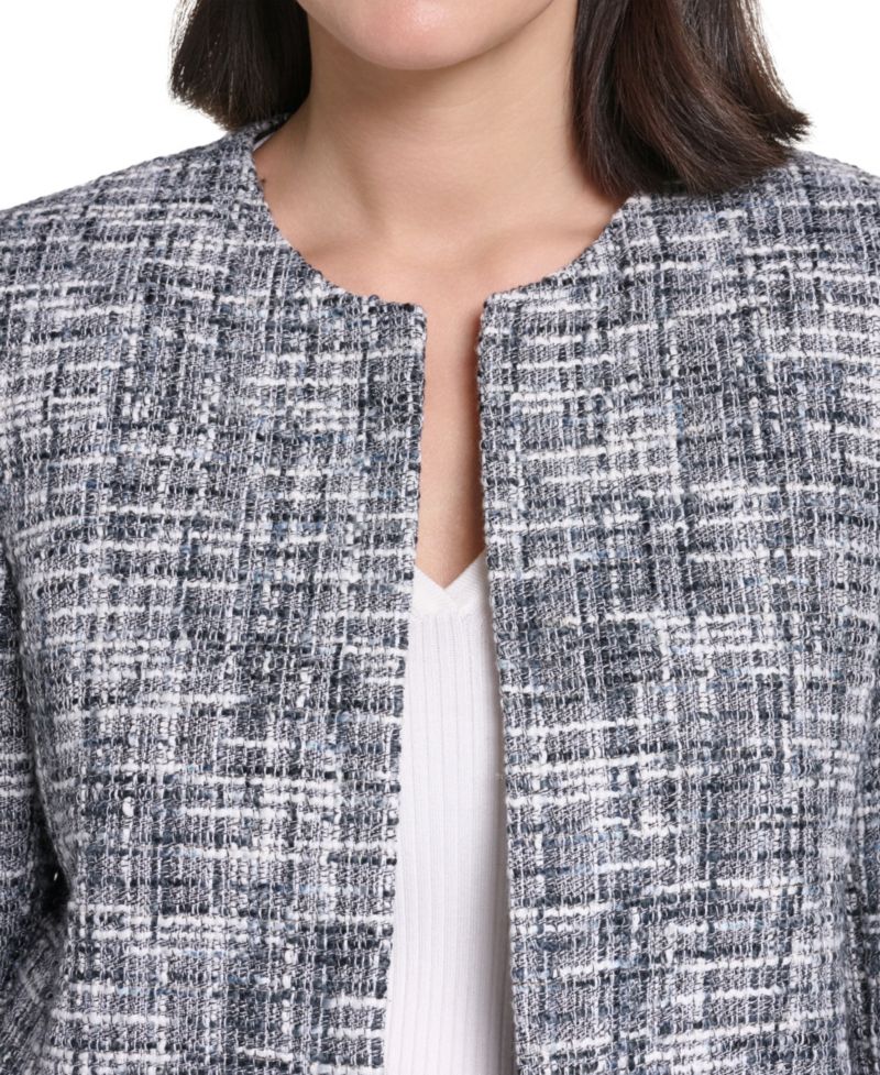 Women's Collarless Cropped Shoulder-Padded Blazer